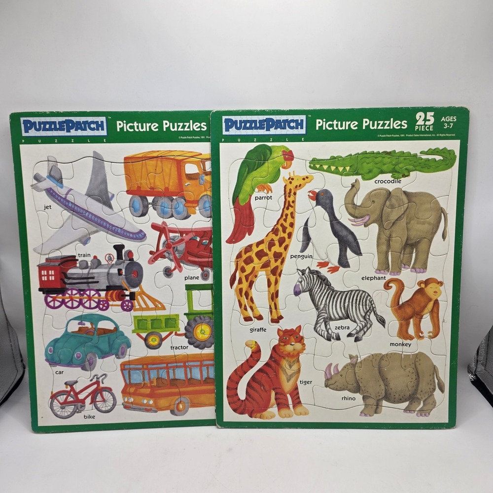 PuzzlePatch Picture Puzzles Kids Multicolor Animal‎ Transportation Vintage 90s